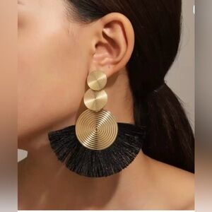 ✨NEW Tribal Fan Plate Gold and Black Statement Earrings